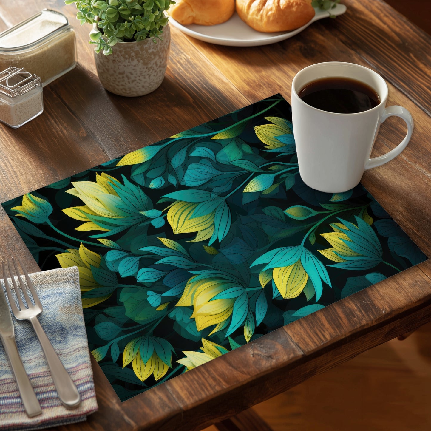 Intense Bloom Black Polyester Placemat for Home Decor - Stylish