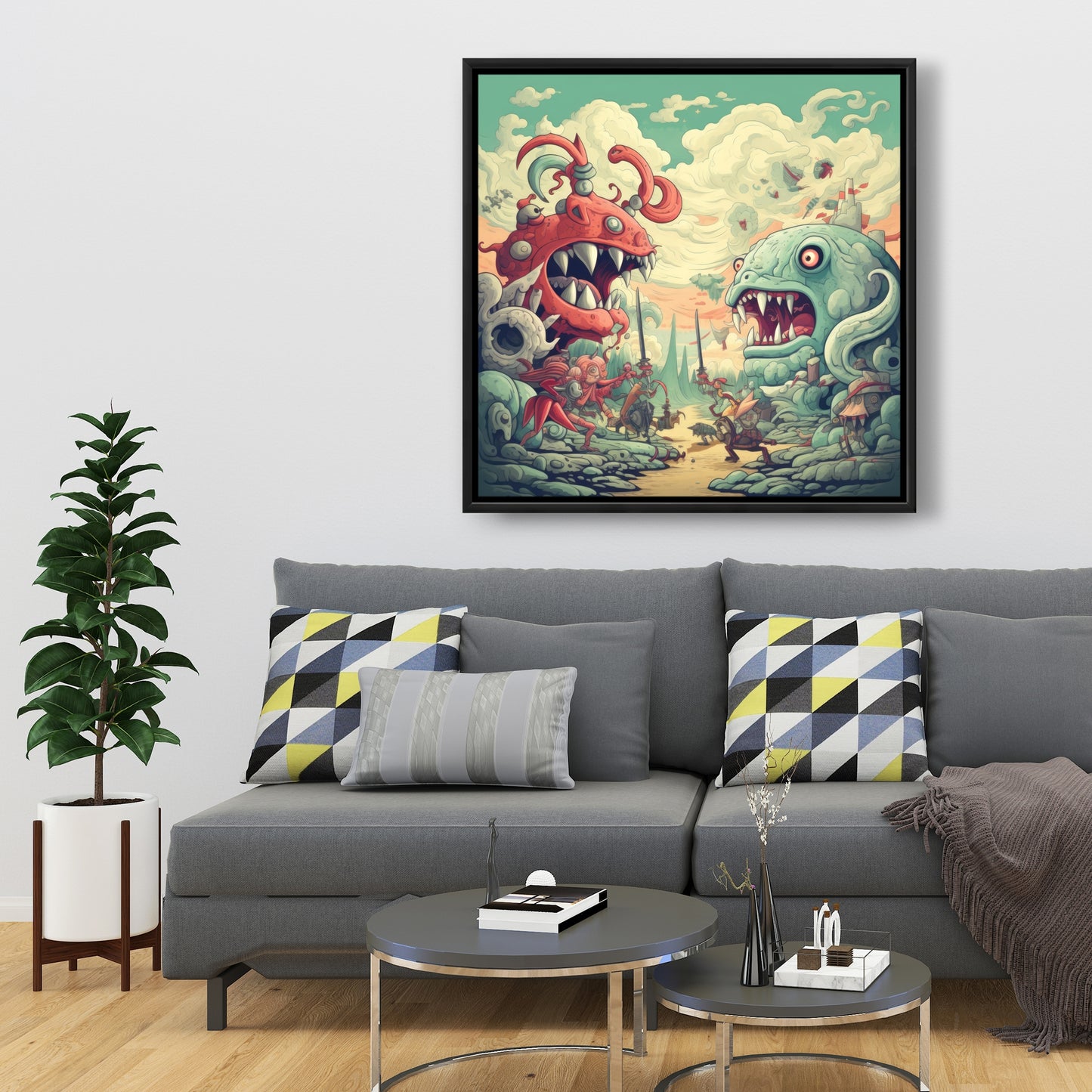 Two titans - Framed Canvas - Print on demand
