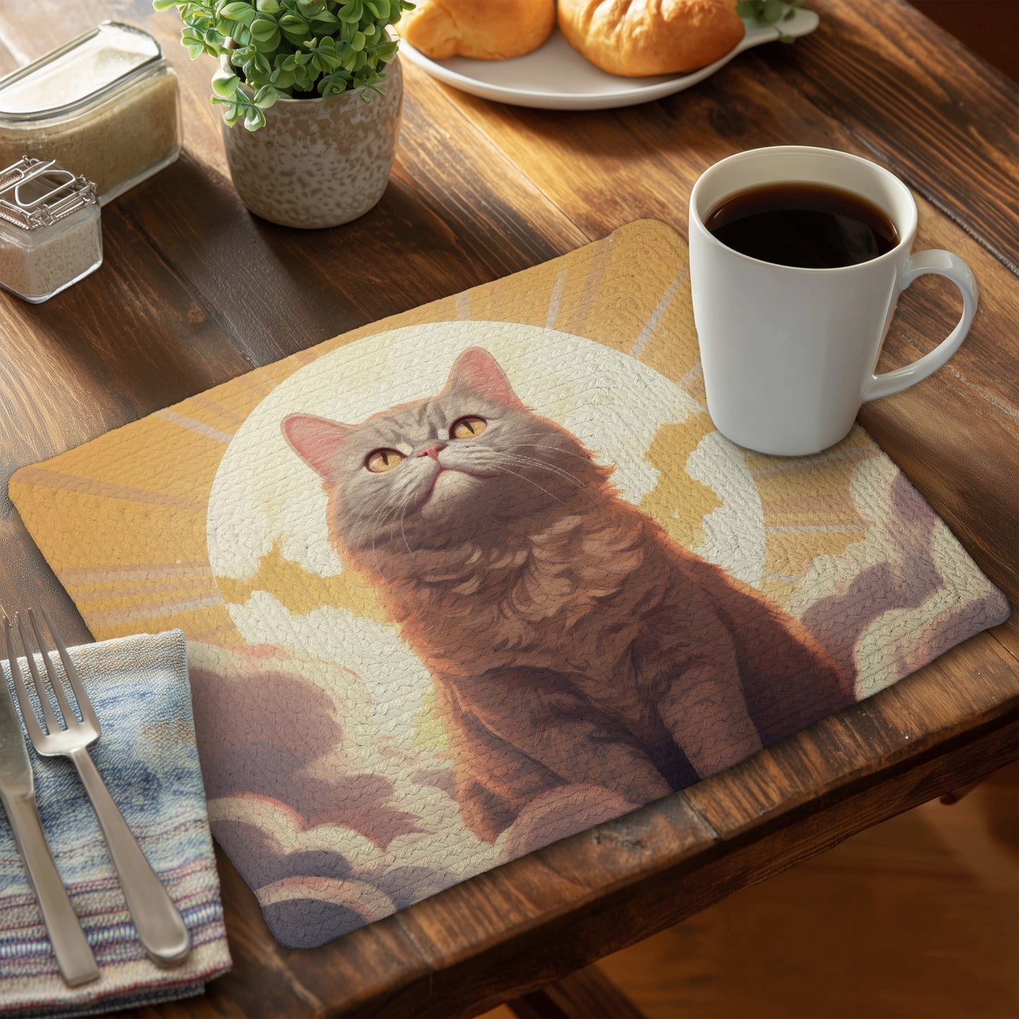 Intangible purr - White Braided Polyester Placemat for Decor