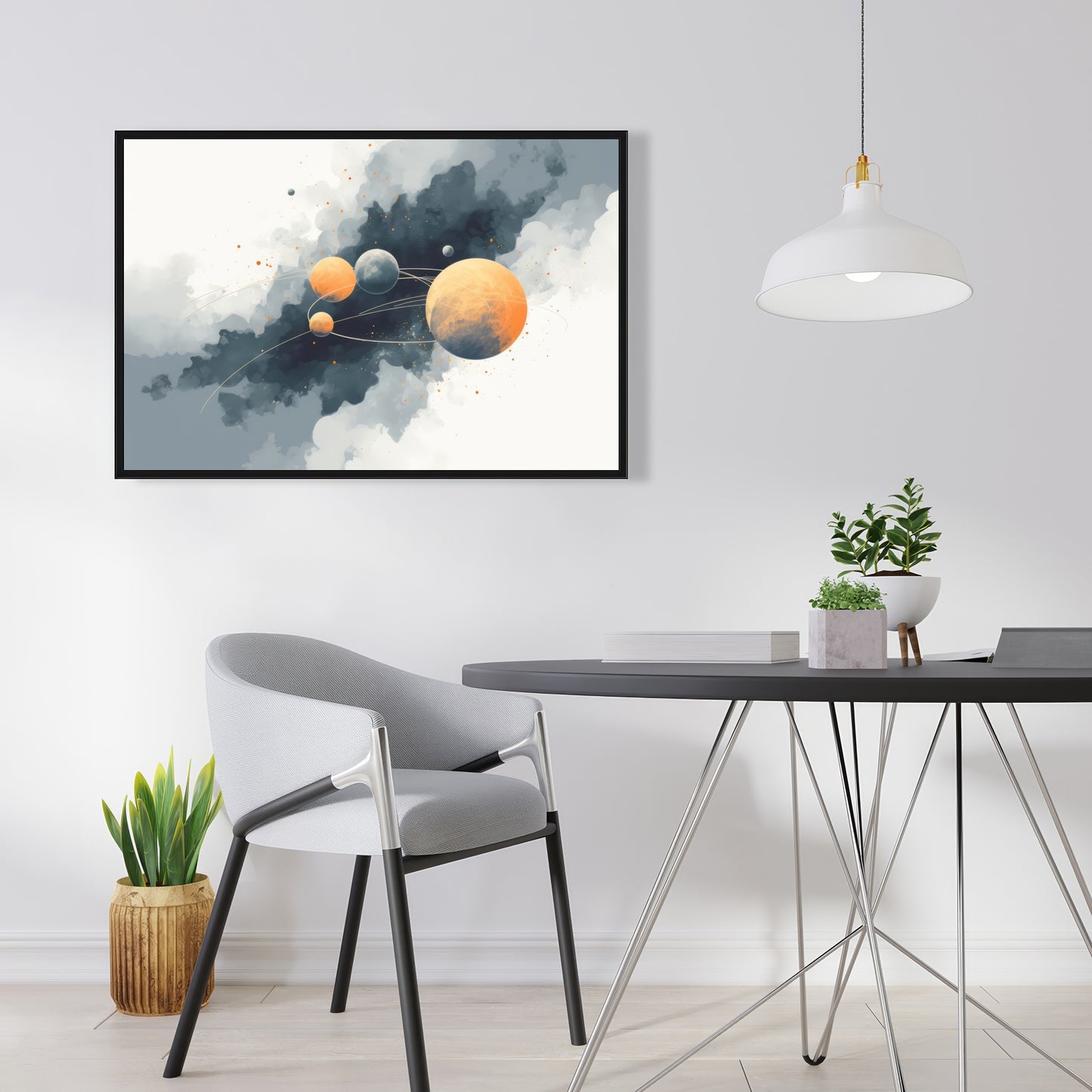 Circle of Planets - Orange Framed Canvas for Home Decor