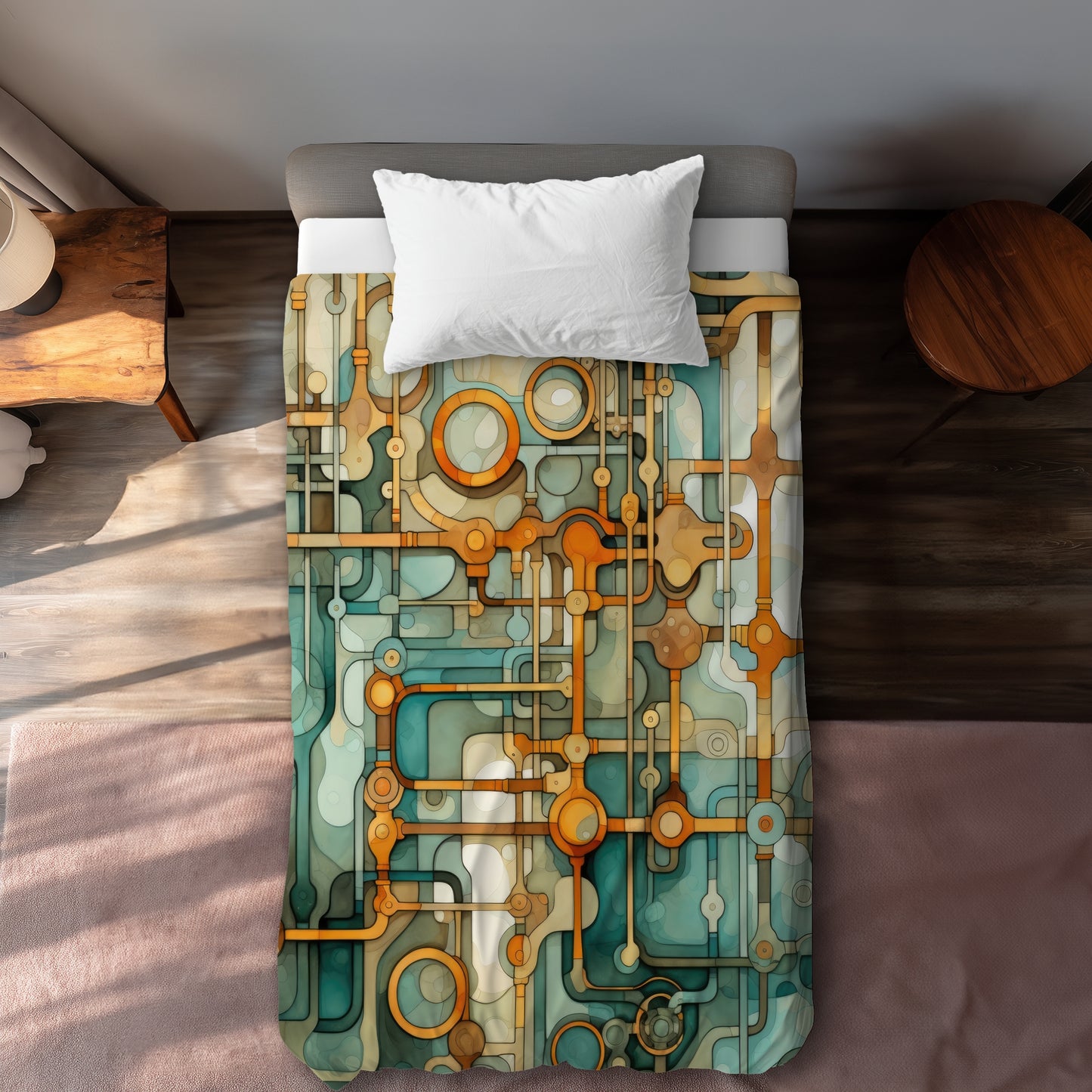 Turns and Bends Turquoise Duvet Cover | Stylish Home Decor