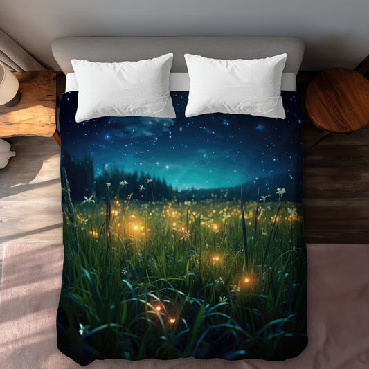 Fireflies at Night Blue Duvet Cover - Home Decor Essentials