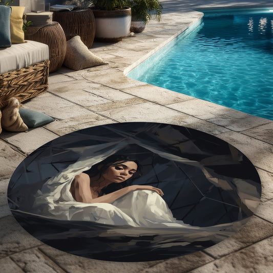 Cocooned White 5' Round Outdoor Area Rug for Home Decor