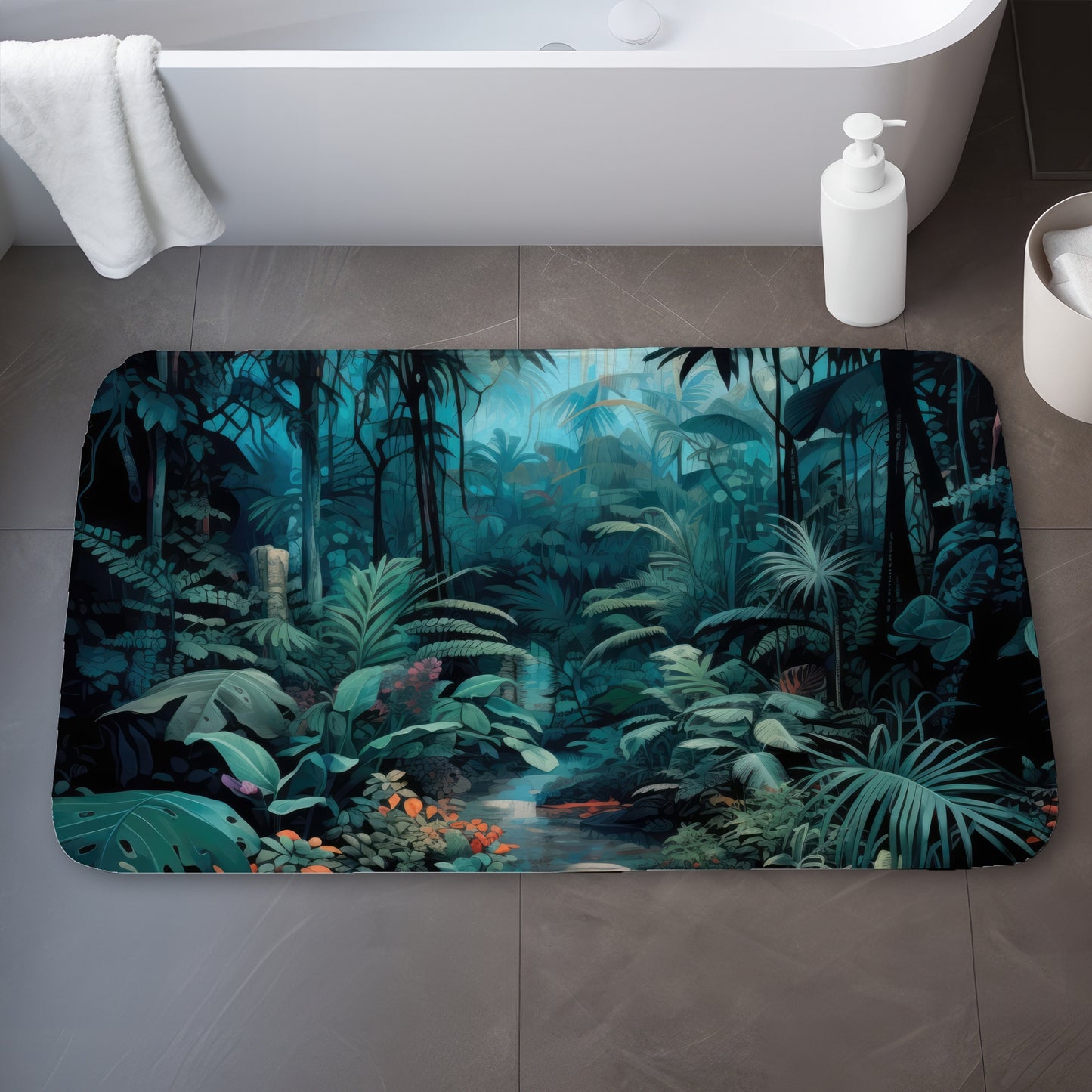 Deep in the jungle - Blue Bath Mat for Home Decor | Stylish Comfort