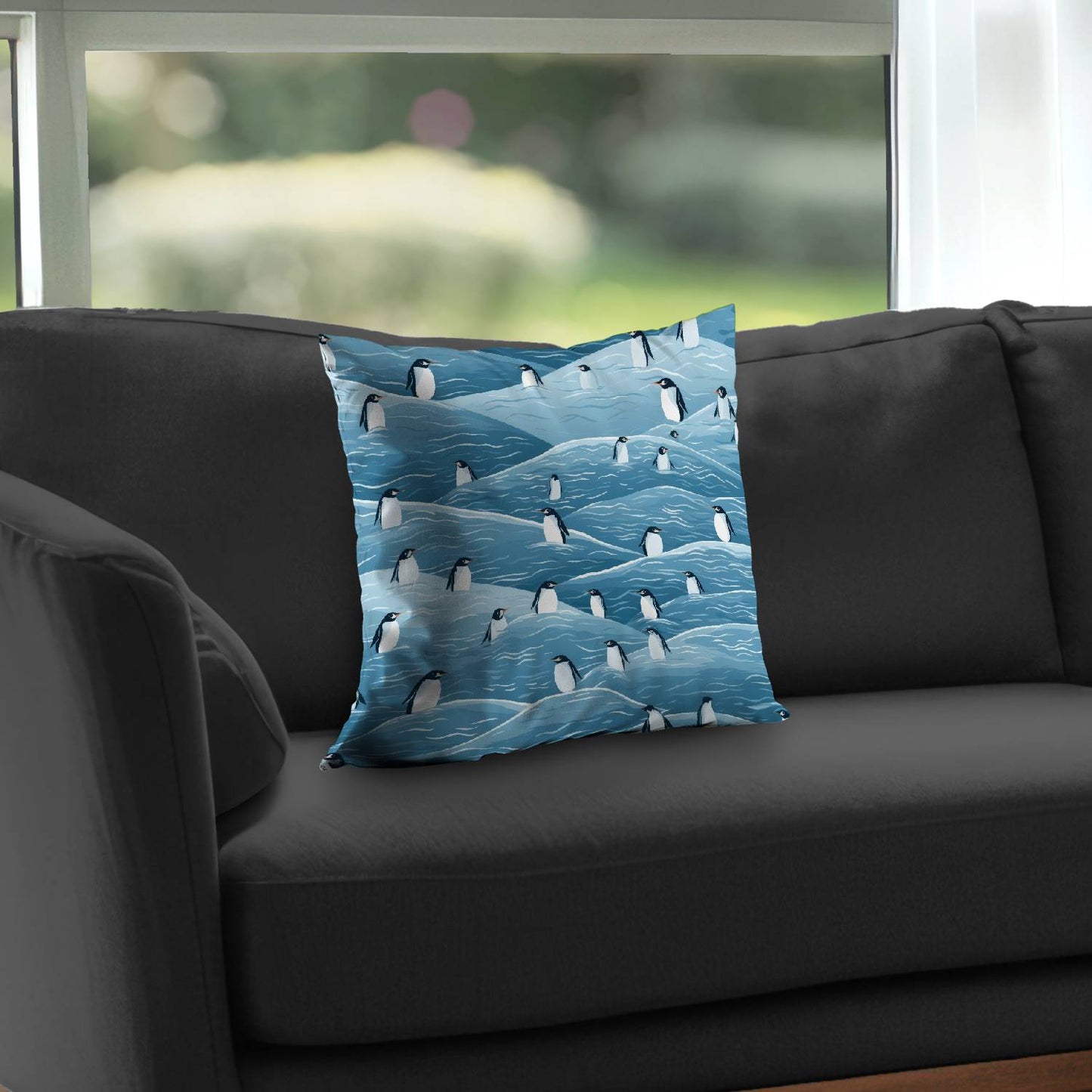 Penguins Wandering Turquoise Poly Twill Throw Pillow | Home Decor