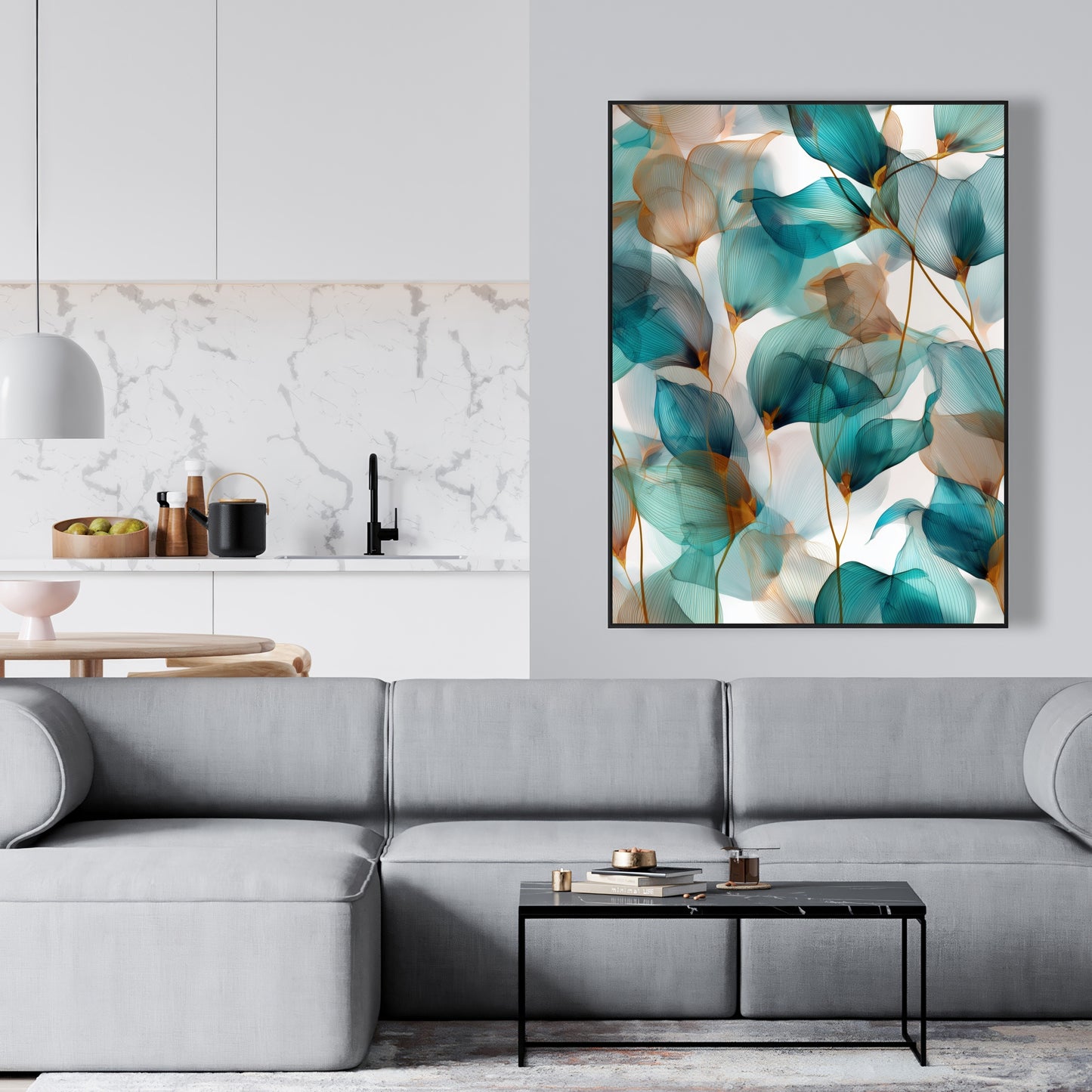 Teal and Brown Turquoise Framed Canvas for Home Decor