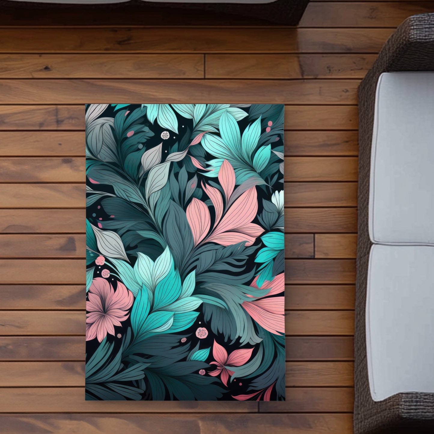 Neon Leaves - Turquoise Outdoor Area Rug for Home Decor