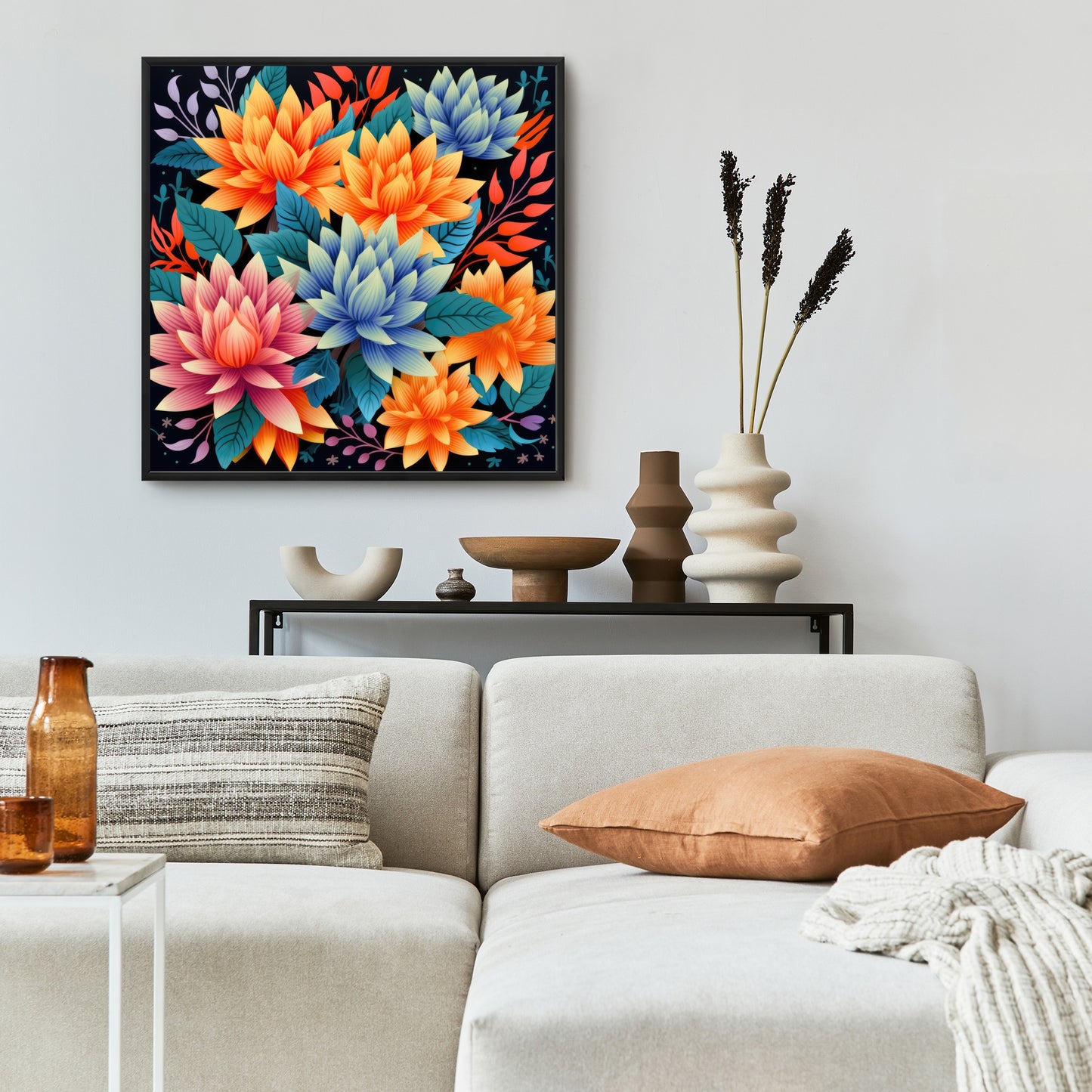 Color Bouquet - Pink Framed Canvas for Home Decor