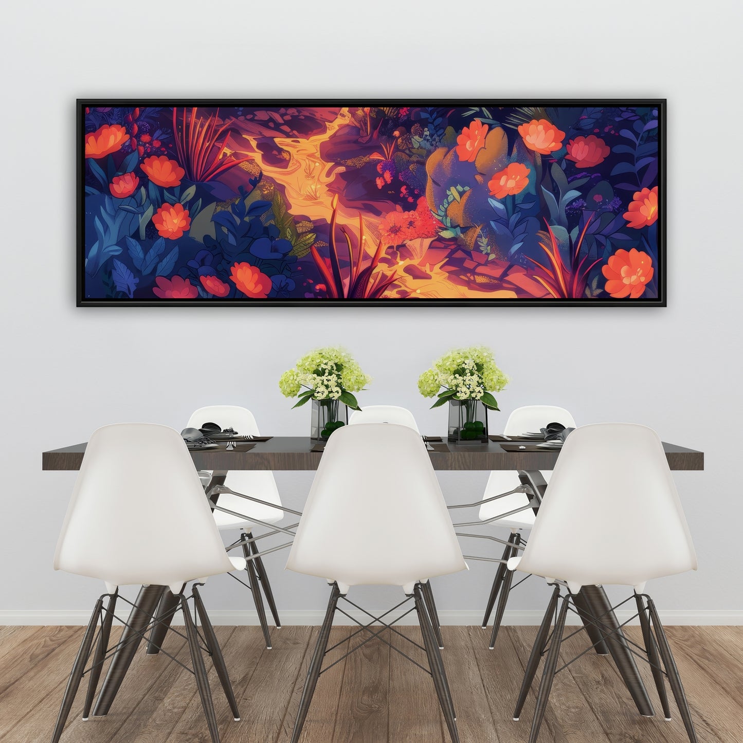 Burning Flowers Purple Framed Canvas | Home Decor Art