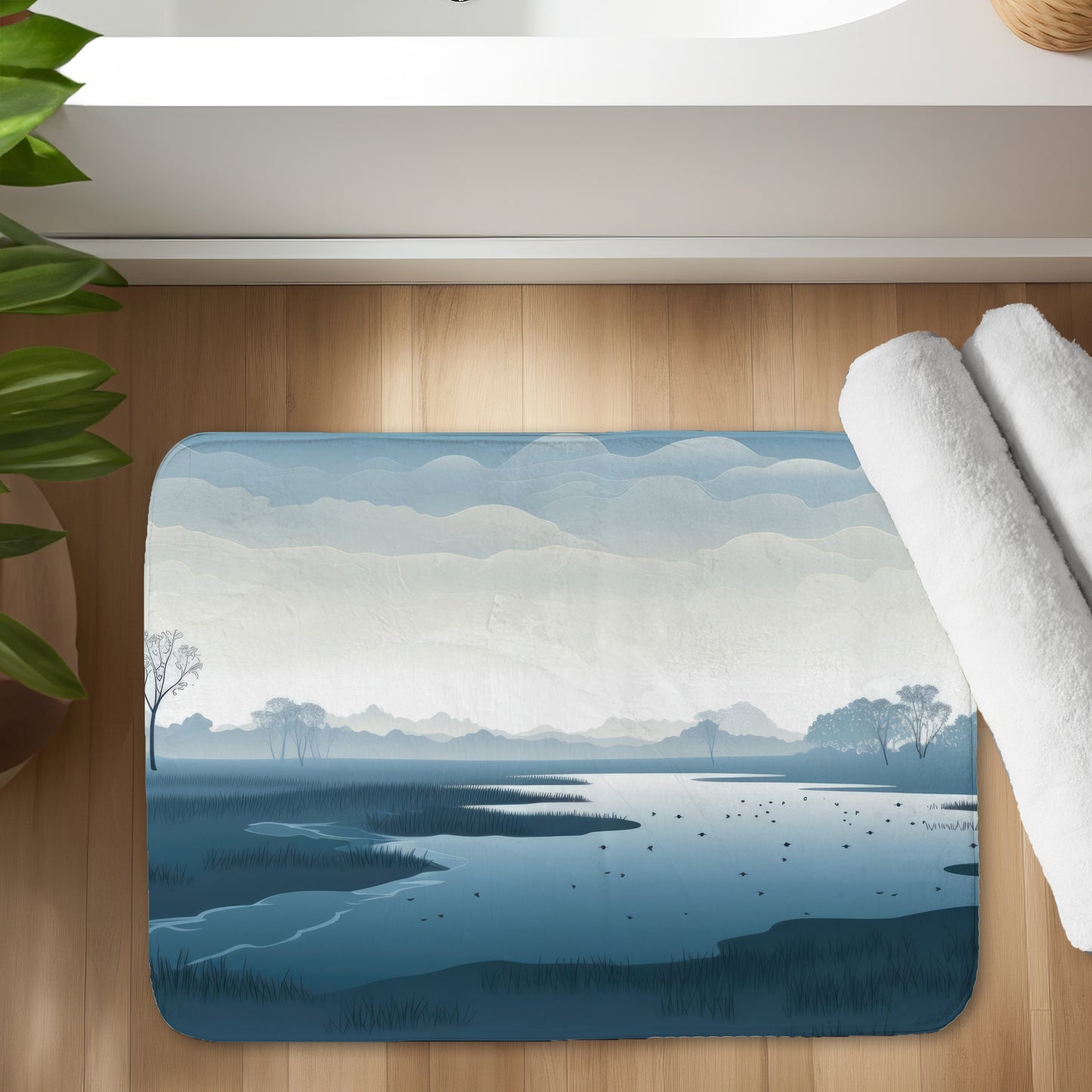 Minimalist Swamp Black Bath Mat | Stylish Home Decor