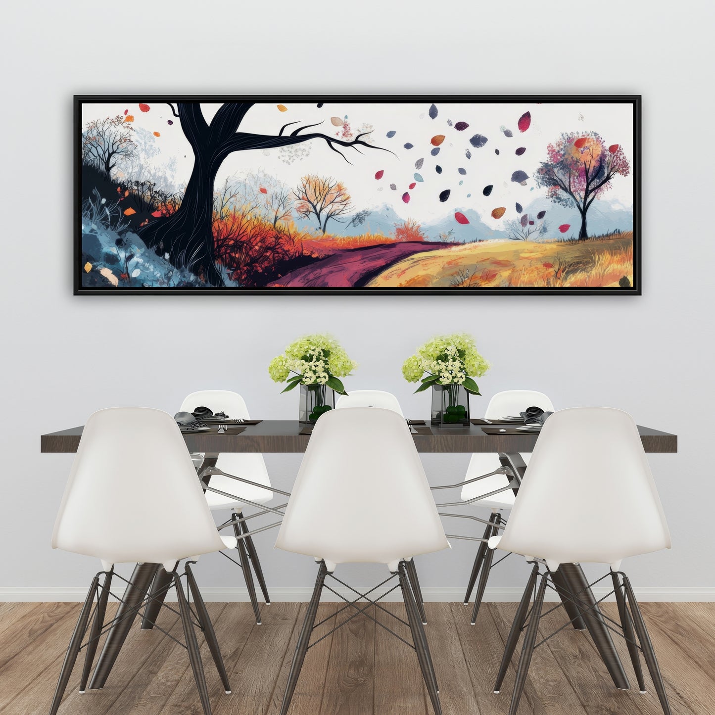 Blowing Leaves - Blue Framed Canvas for Home Decor