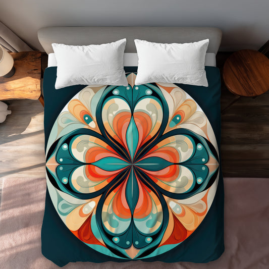 Housse de couette orange Mandala paisible | Essentiels de décoration