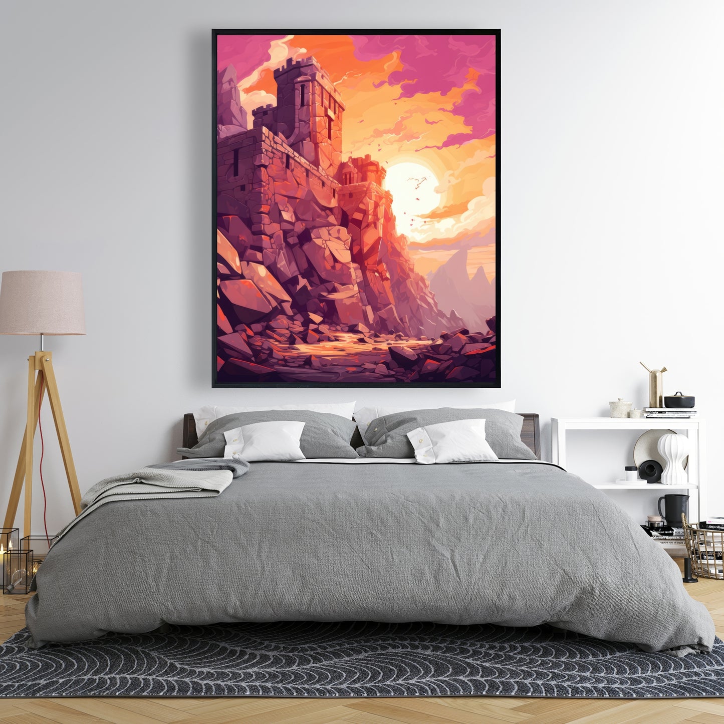 The Setting Rampart - Pink Framed Canvas for Home Decor