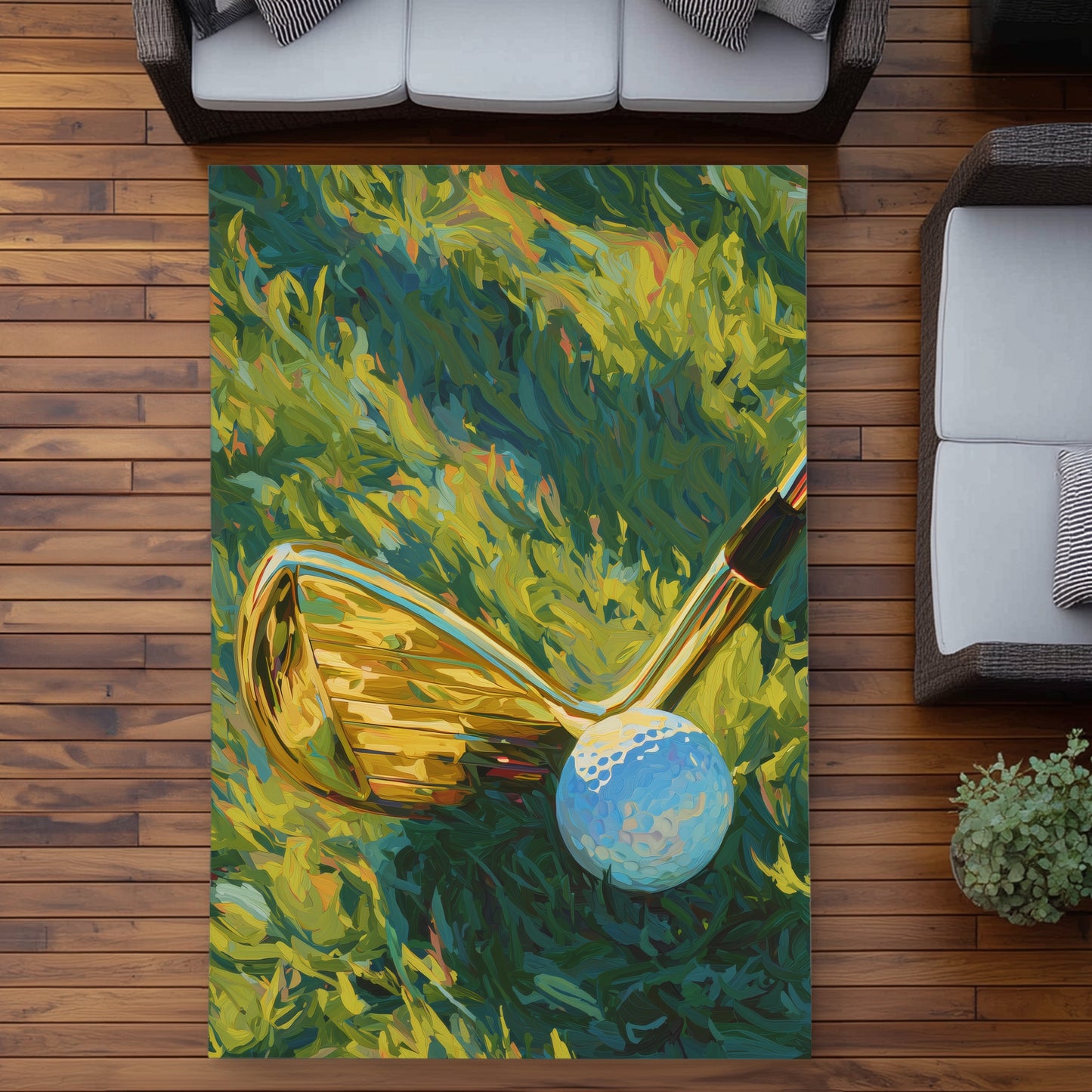 Golden Club | Man Cave Abstract Outdoor Area Rug for Home Decor