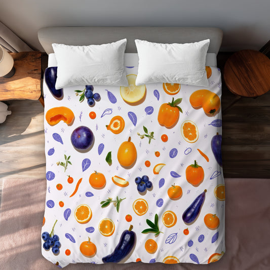 Housse de couette blanche orange et violet | Décoration d'intérieur élégante