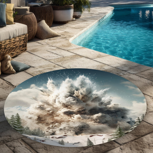 Ruined Excursion Green 5' Round Outdoor Area Rug for Decor