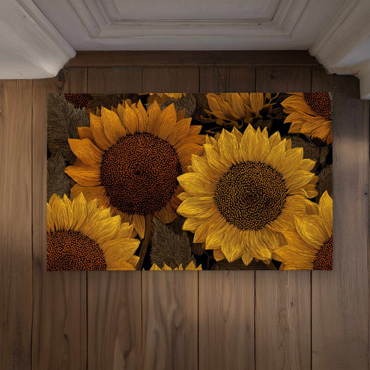 Golden Glow Blooms Door Mat - Indoor Outdoor Home Decor