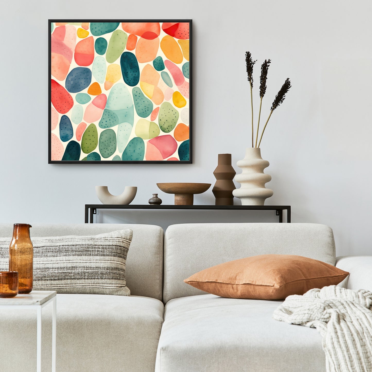 Seedy Shapes - Turquoise Framed Canvas for Home Decor