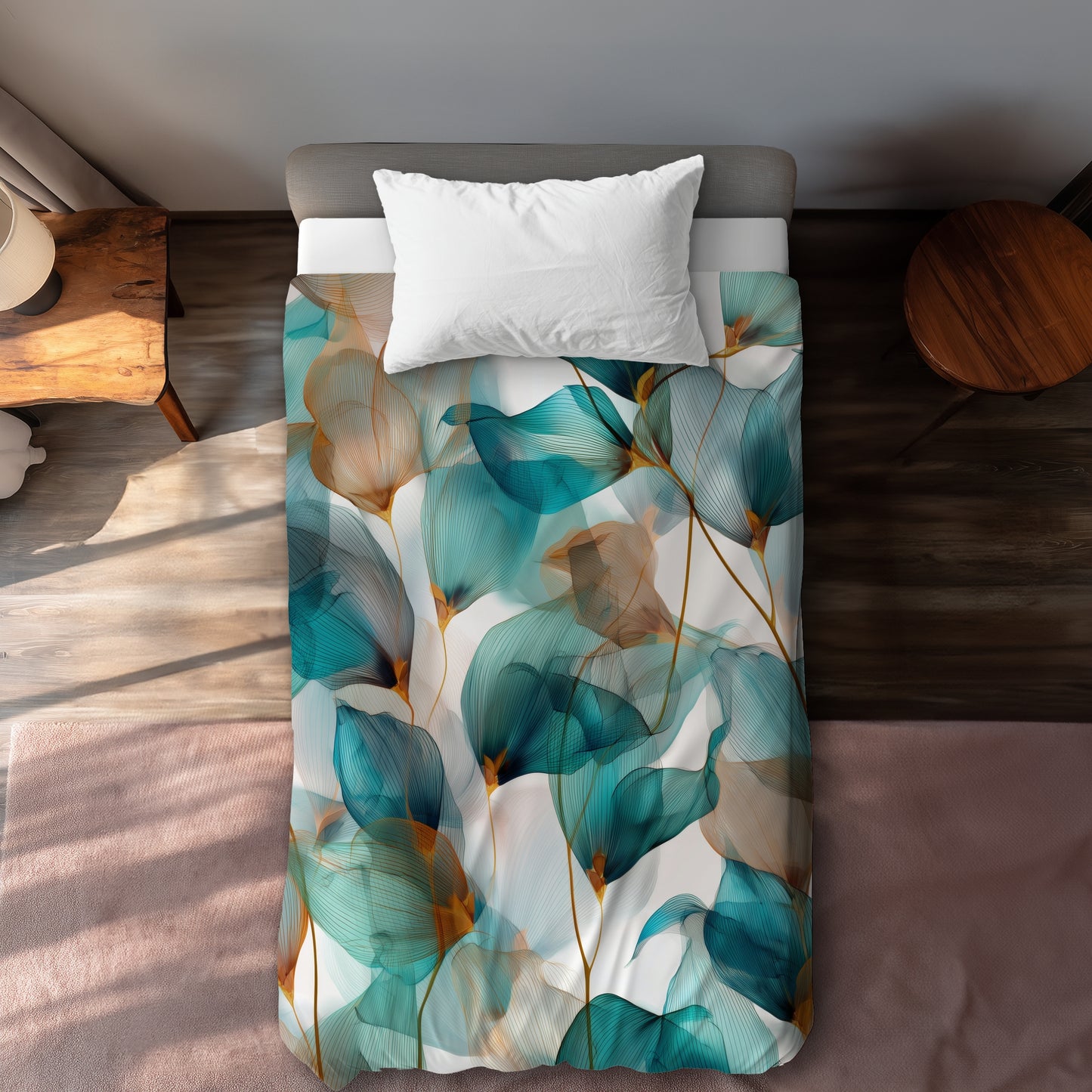 Housse de couette bleu sarcelle et marron | Décoration d'intérieur élégante