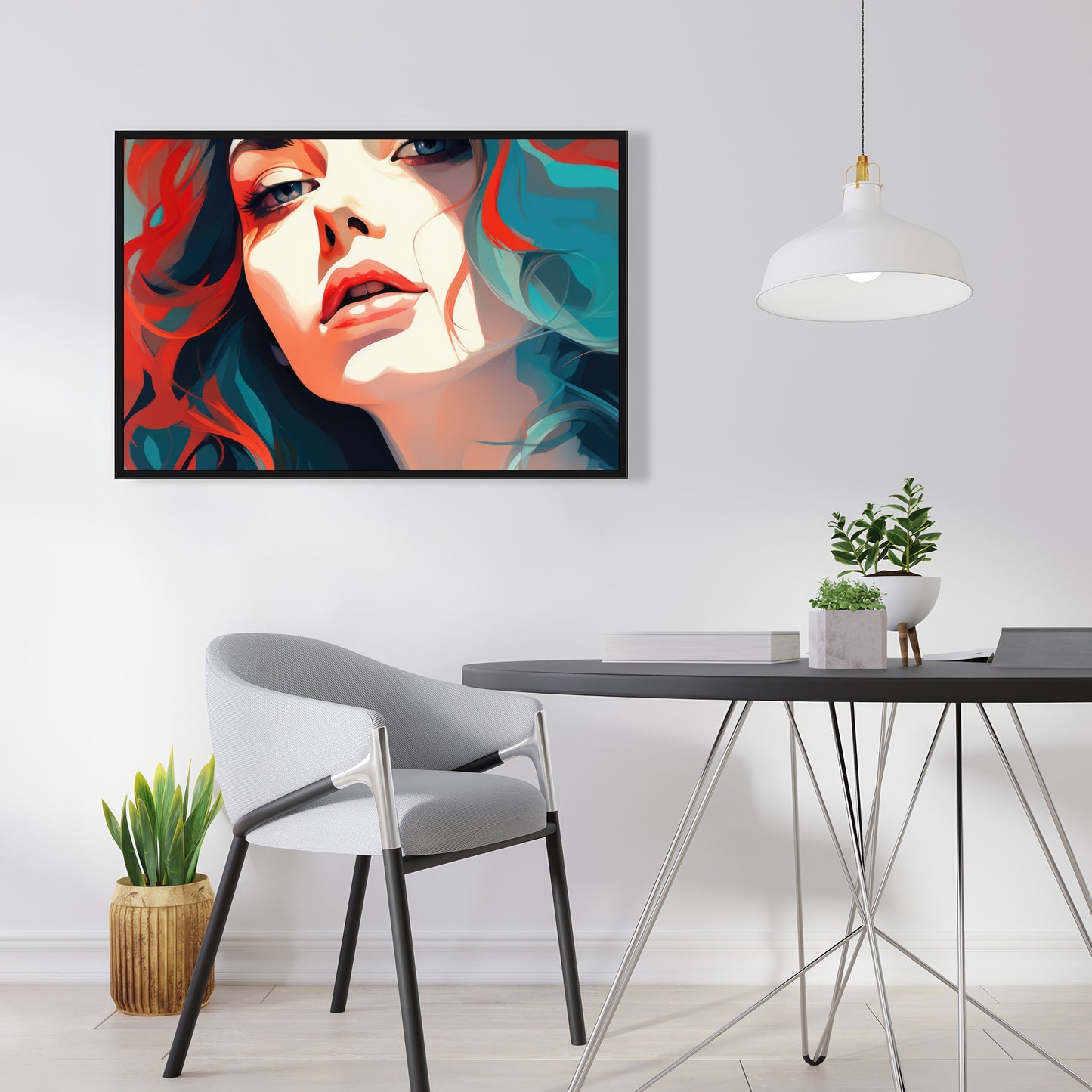 Dangerous Lips - Turquoise Framed Canvas Home Decor Art