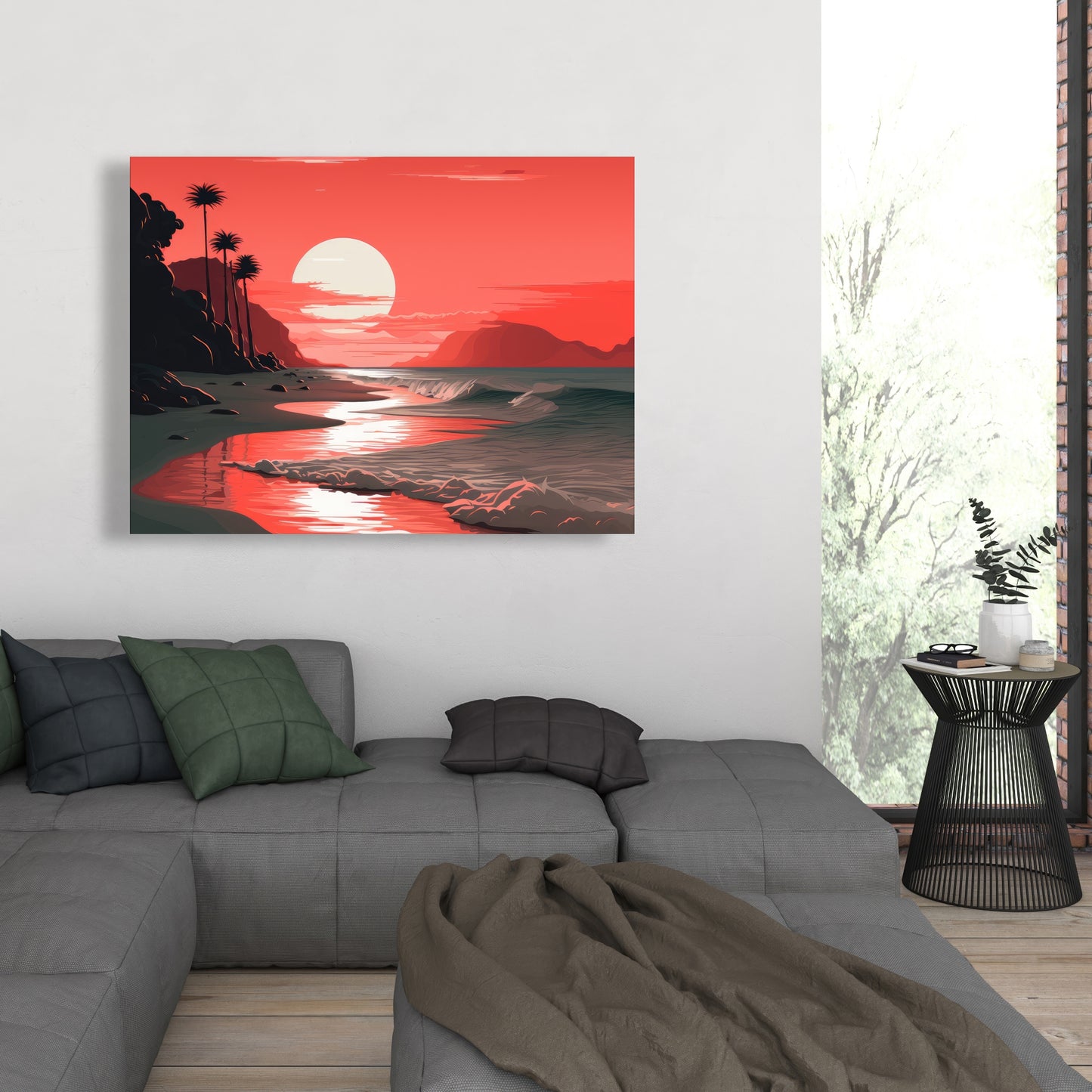 Blood Sun - Gray Canvas Art for Modern Home Decor