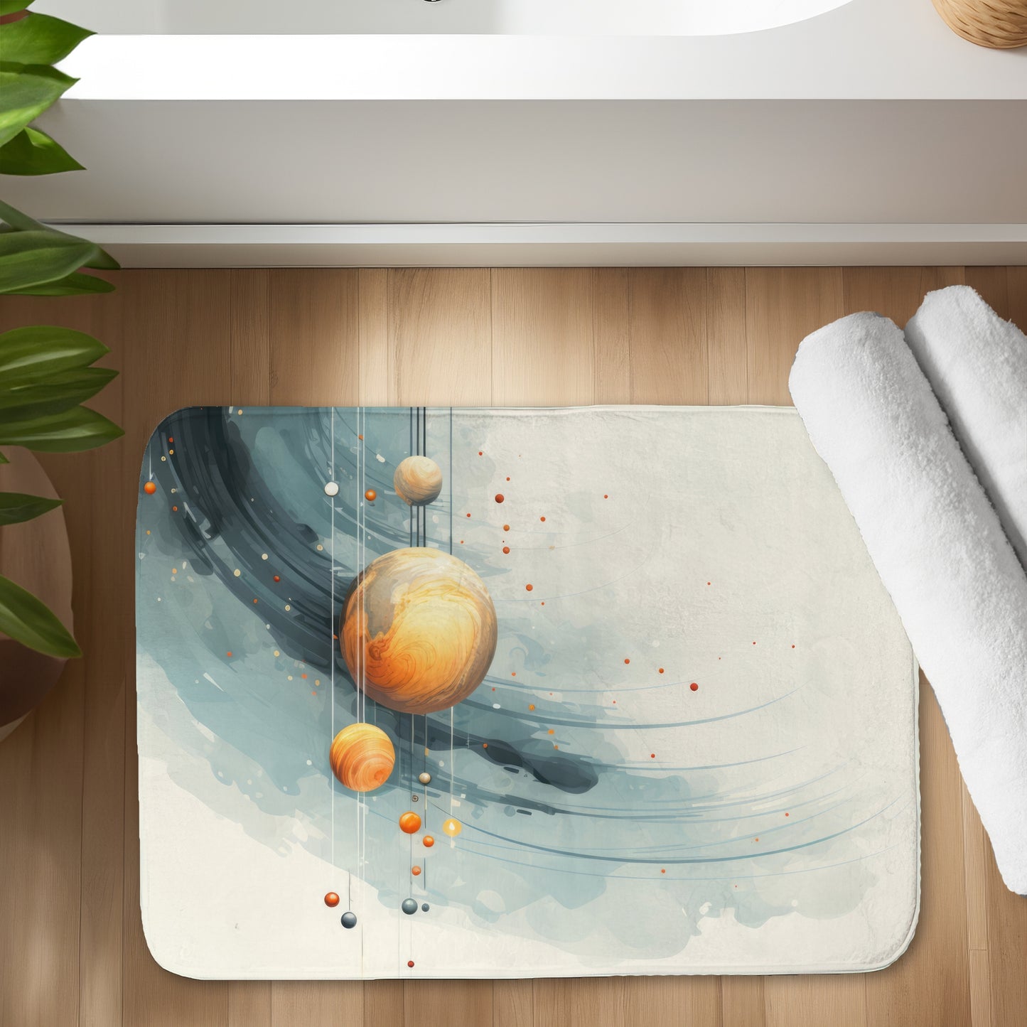 Hanging Planets White Bath Mat | Stylish Home Decor Essential