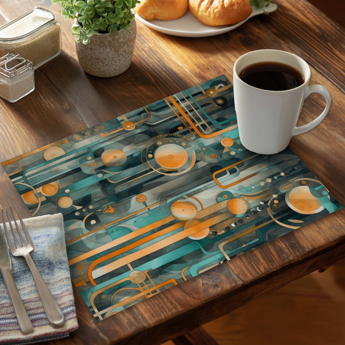 Astrological Machinery Gold Polyester Placemat | Home Decor