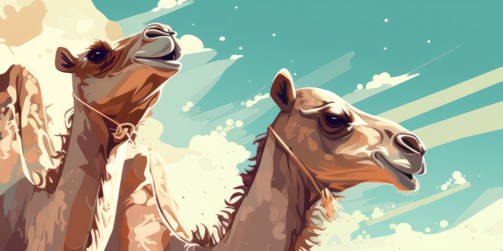 Two camels - Framed Canvas - Print on demand