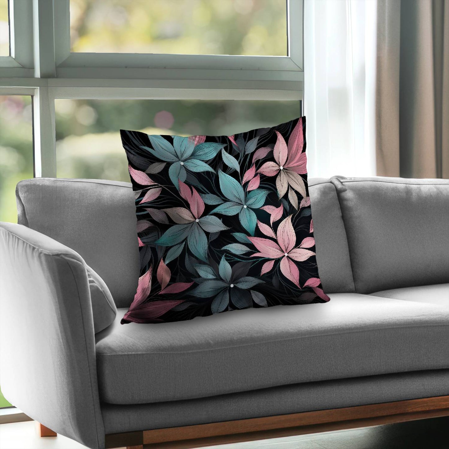 Desaturated Flowers Turquoise Poly Twill Throw Pillow | Home Decor