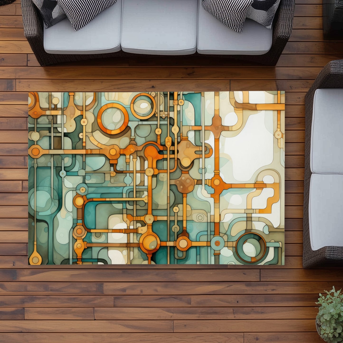 Turns and Bends White Outdoor Area Rug for Home Decor