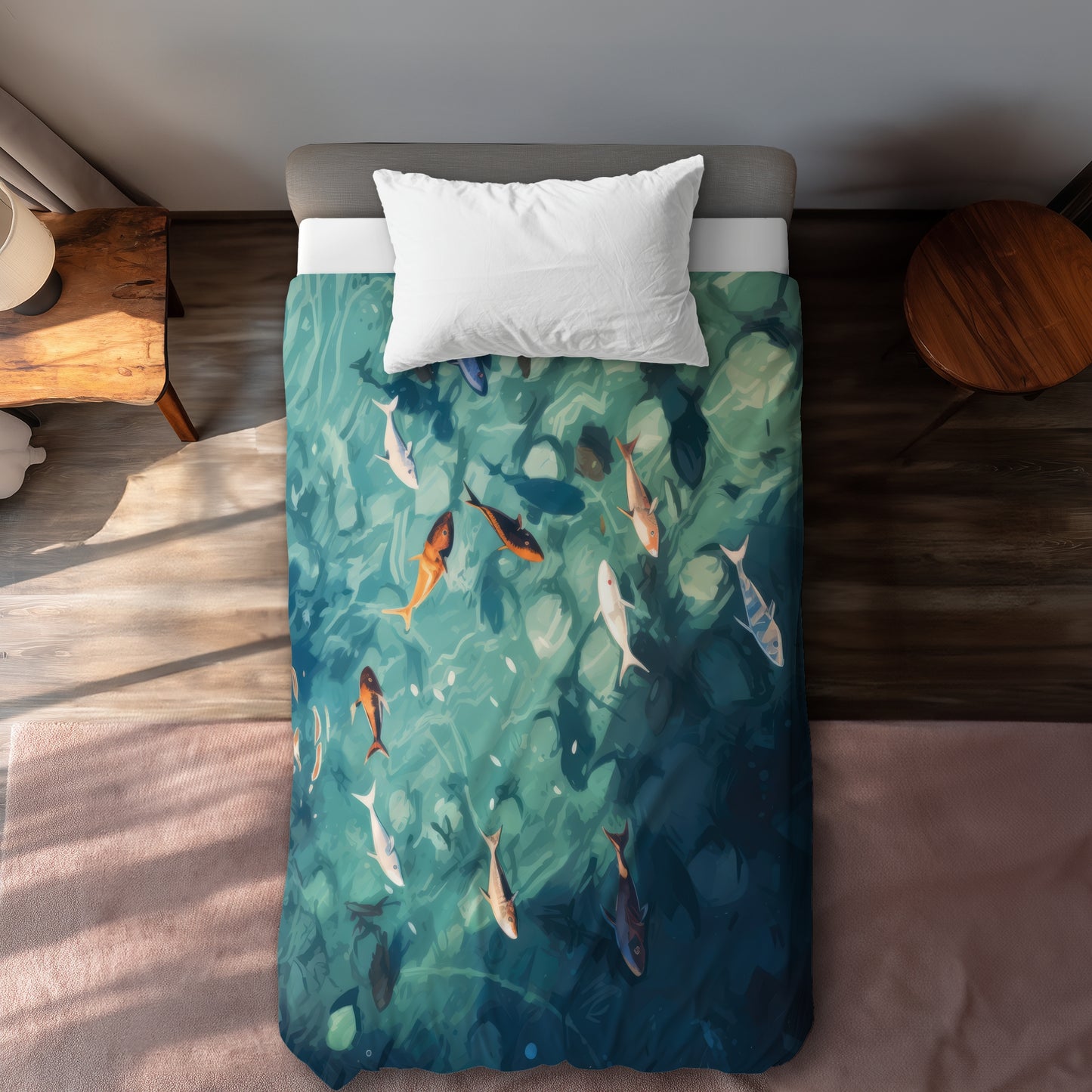 Caustic Fish Turquoise Duvet Cover - Stylish Home Decor