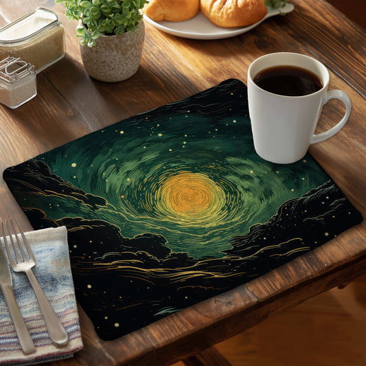 Turmoil in Space - Green Braided Polyester Placemat for Home Decor