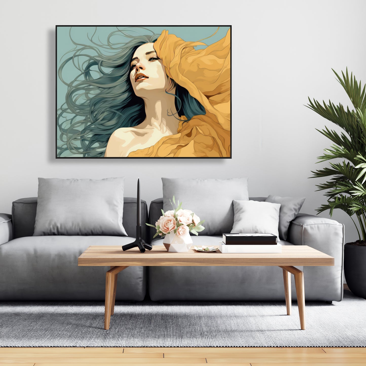 Sensual Flow - Turquoise Framed Canvas for Home Decor