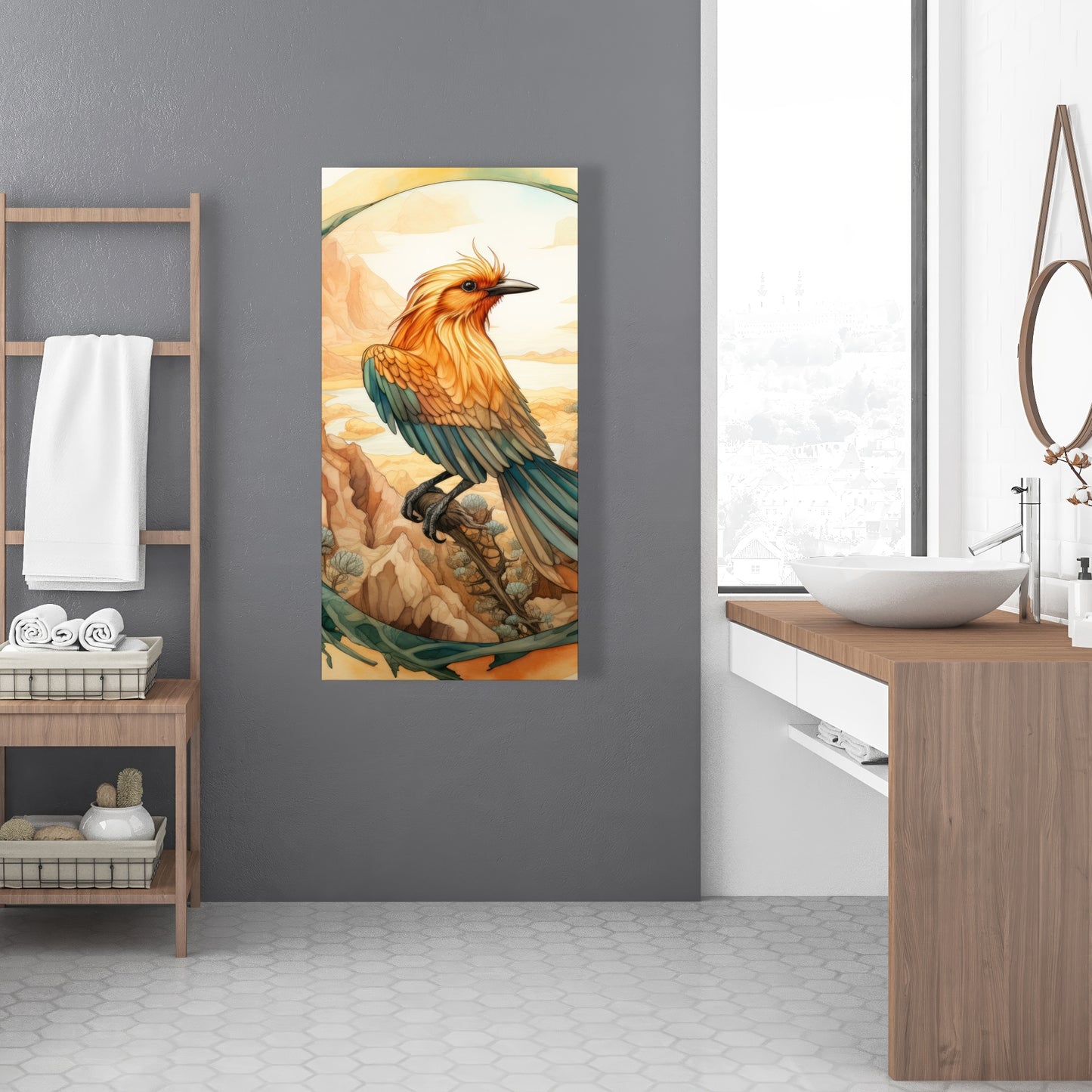Perched bird - 32"x32" Canvas