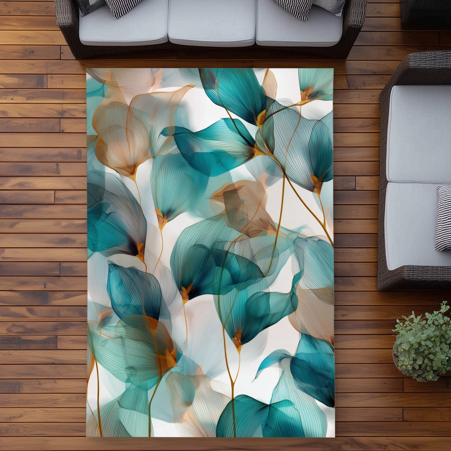Tapis d'extérieur sarcelle et marron - Décoration intérieure élégante