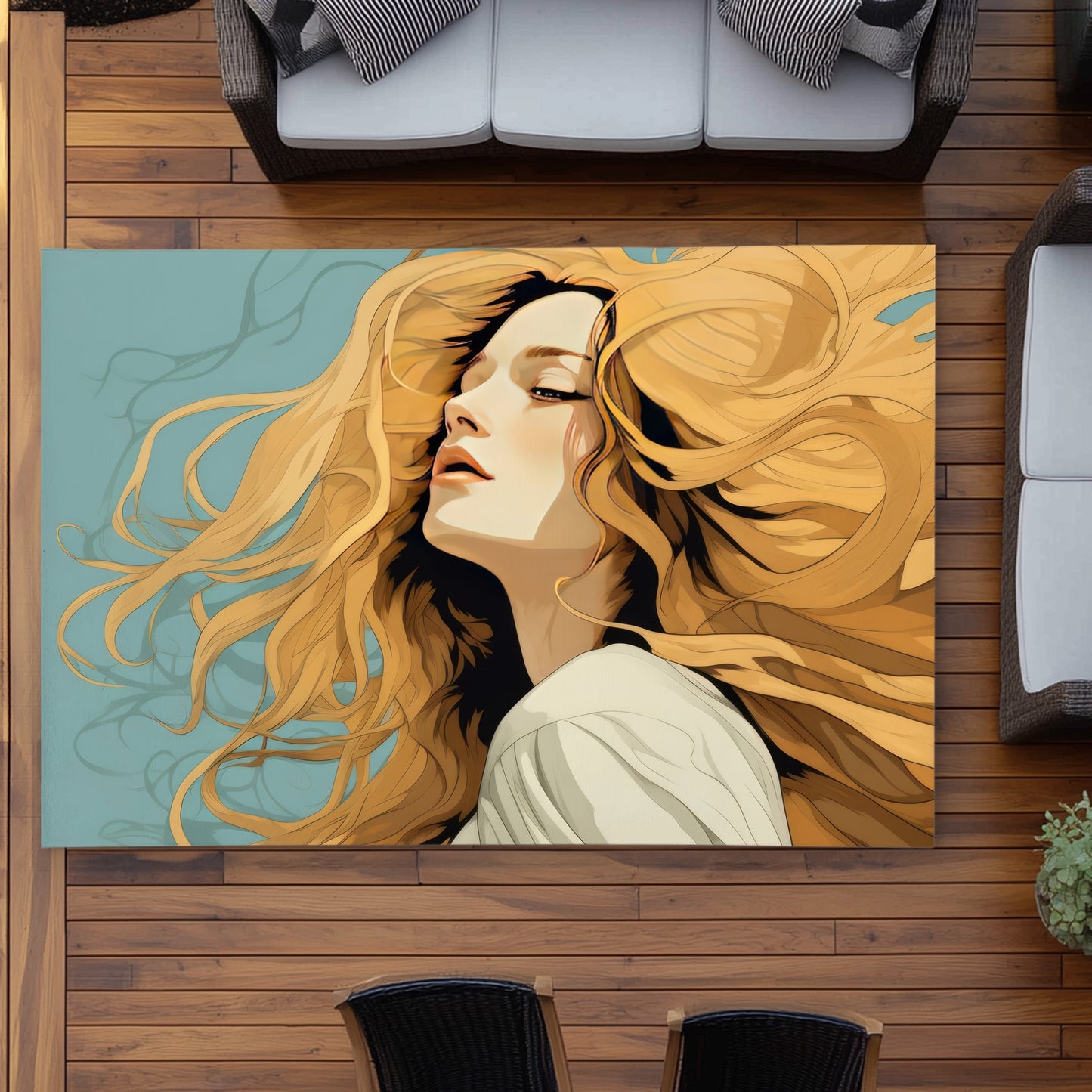 Flowing Hair Blue Outdoor Area Rug | Stylish Home Decor