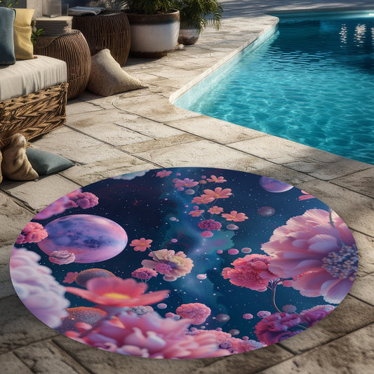 Pink Void Blue Round Outdoor Area Rug for Home Decor