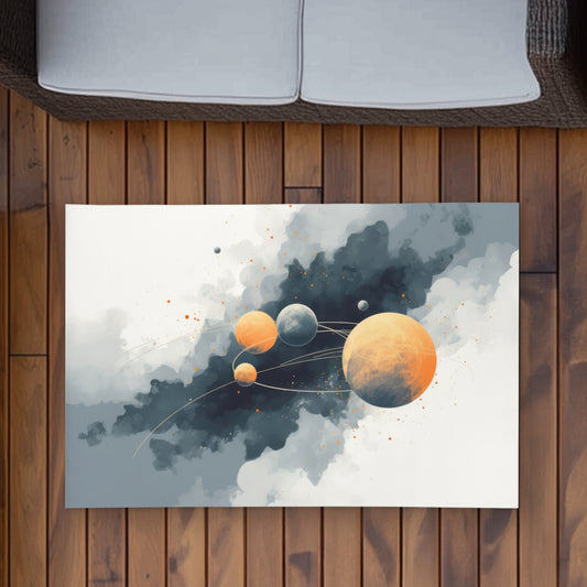 Circle of Planets Gray Outdoor Area Rug for Home Decor