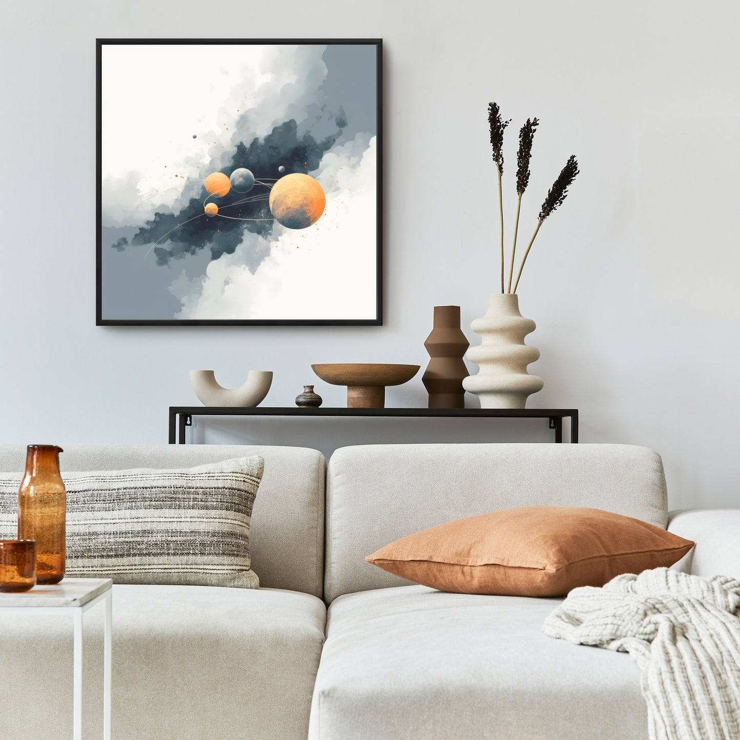 Circle of Planets - Orange Framed Canvas for Home Decor