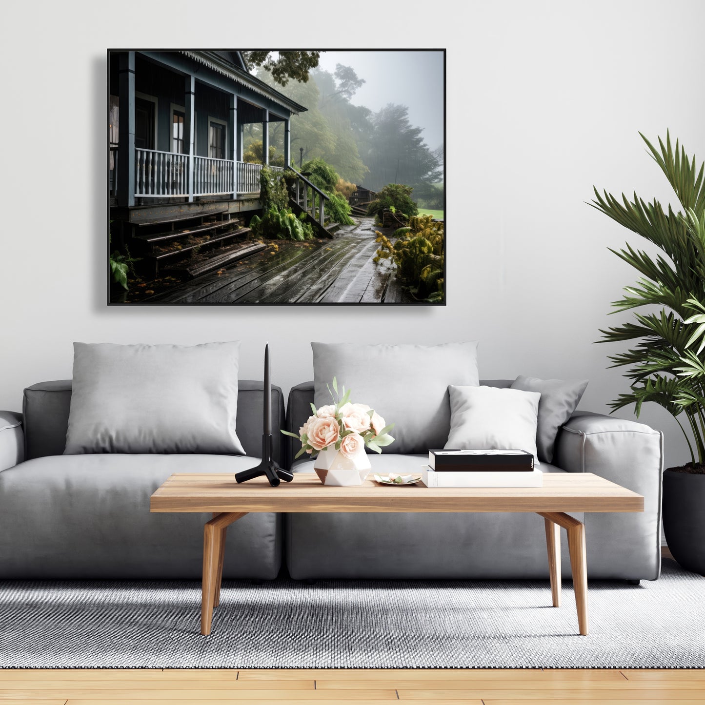 Rainy porch - 36"x36" Framed canvas