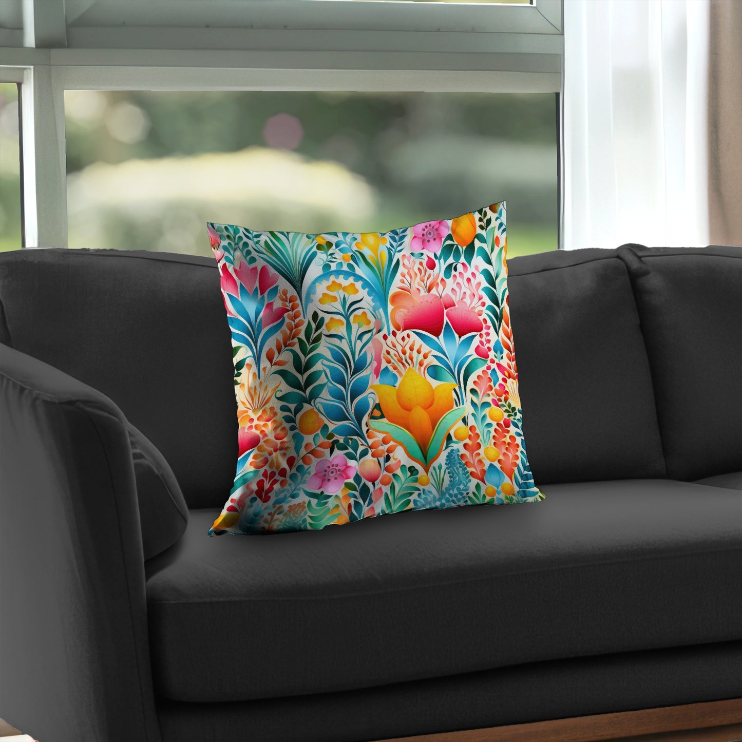 Flowing Flowers Pink Poly Twill Throw Pillow | Home Decor Insert