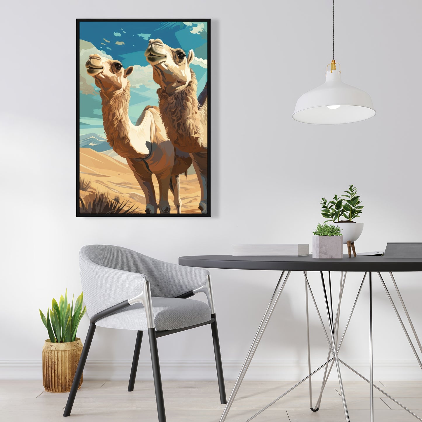 Camels looking up - 36"x36" Framed canvas