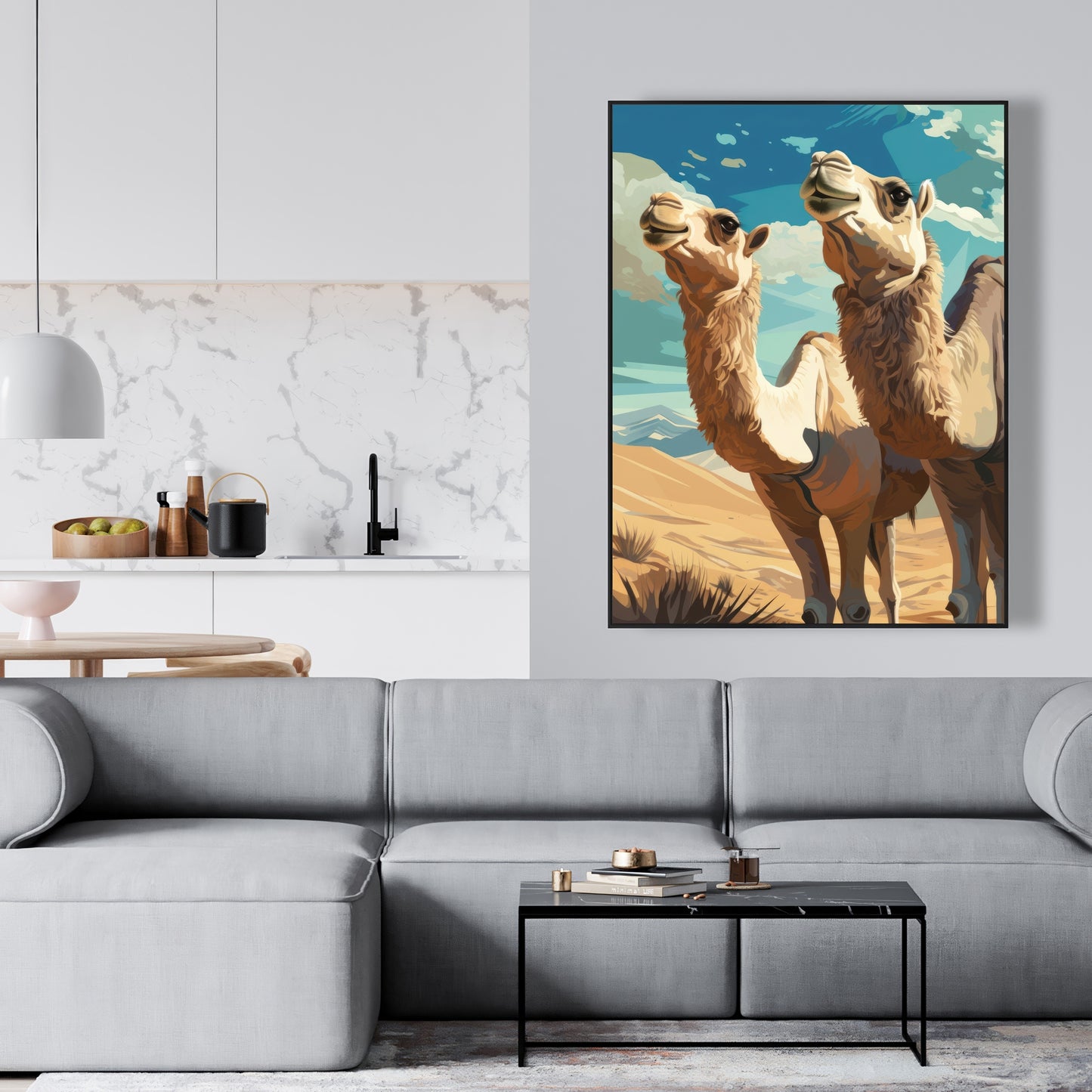 Camels looking up - 36"x36" Framed canvas