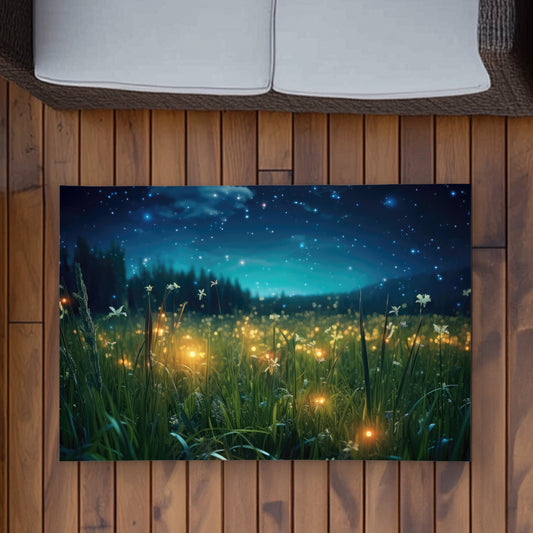 Fireflies at Night Blue Outdoor Area Rug for Home Decor