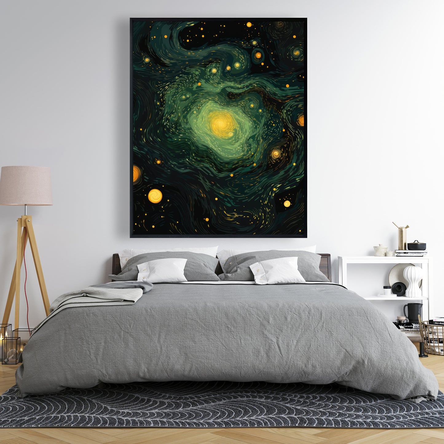 Illuminated in Space - Green Framed Canvas for Home Decor