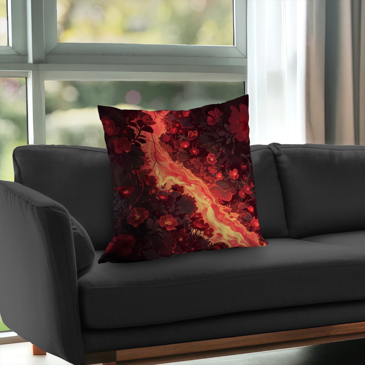 Seering Flowerbed Black Poly Twill Throw Pillow Insert | Home Decor