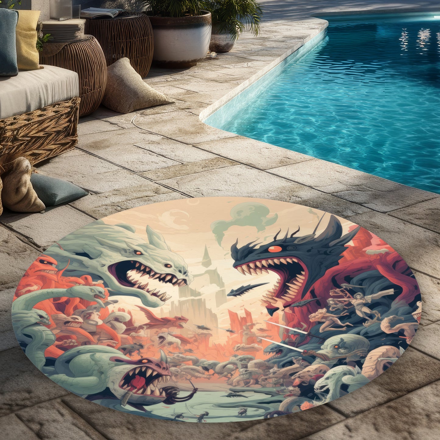 Ultimate Fight Gray 5' Round Outdoor Area Rug for Home Decor