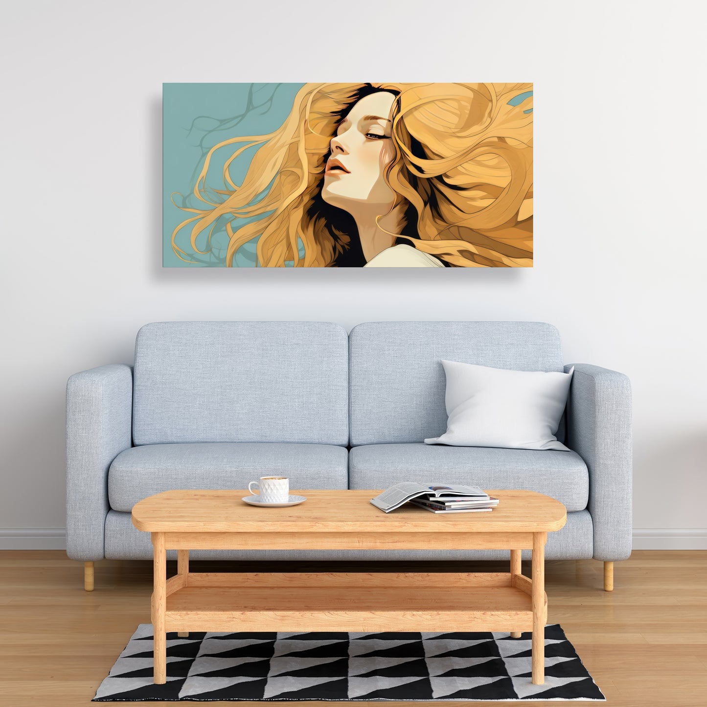 Flowing Hair - Turquoise Canvas Wall Art for Home Decor