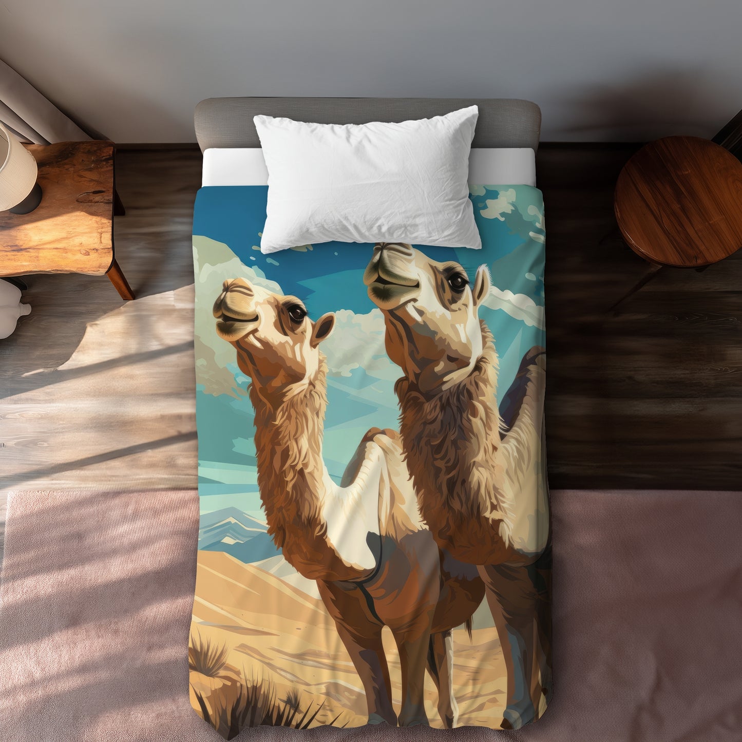 Camels Looking Up Beige Duvet Cover | Home Decor Essentials