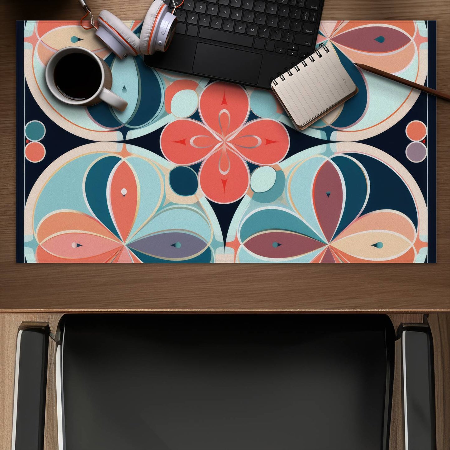 Pastel Mandala Black Desk Mat - Stylish Home Decor Accessory